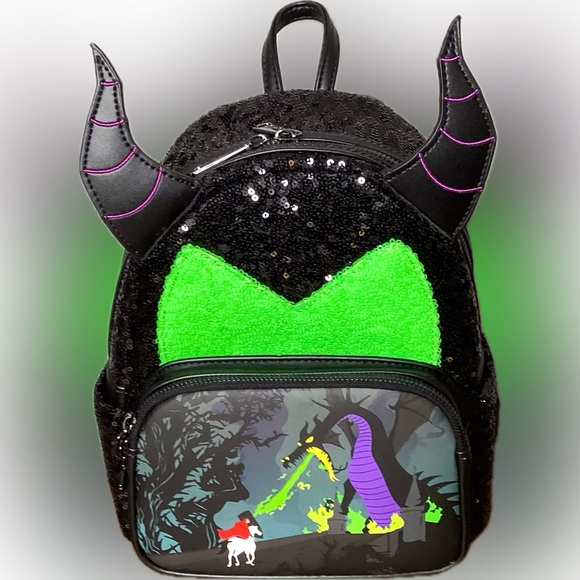 Disney Handbags - Loungefly Disney’s Sleeping Beauty Malificent Sequined Backpack NWT